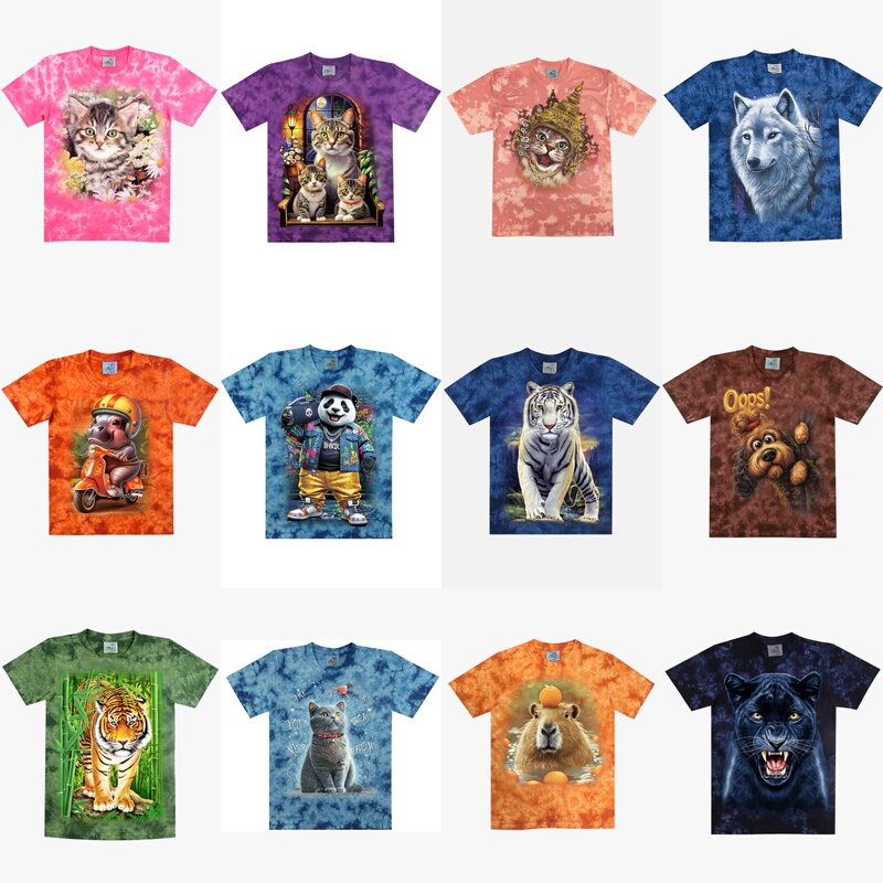 Imported from Thailand, Rockeagle Pure Cotton Men's and Women's Short-Sleeved Round-Neck Creative Animal Skull Luminous Tie-Dye T-Shirt