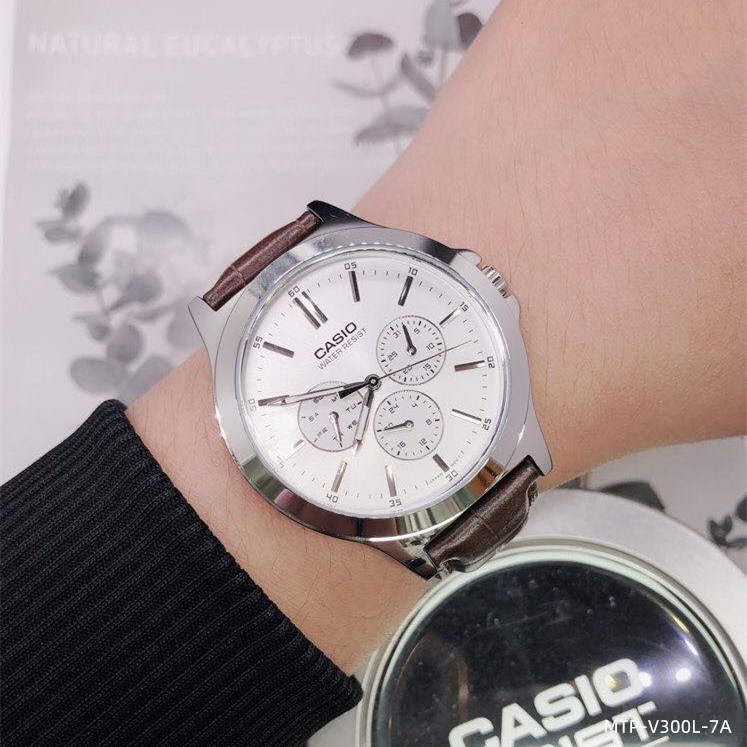 Casio watch fashionable three-eye belt simple disc quartz men's watch MTP-V300L-7A- .com