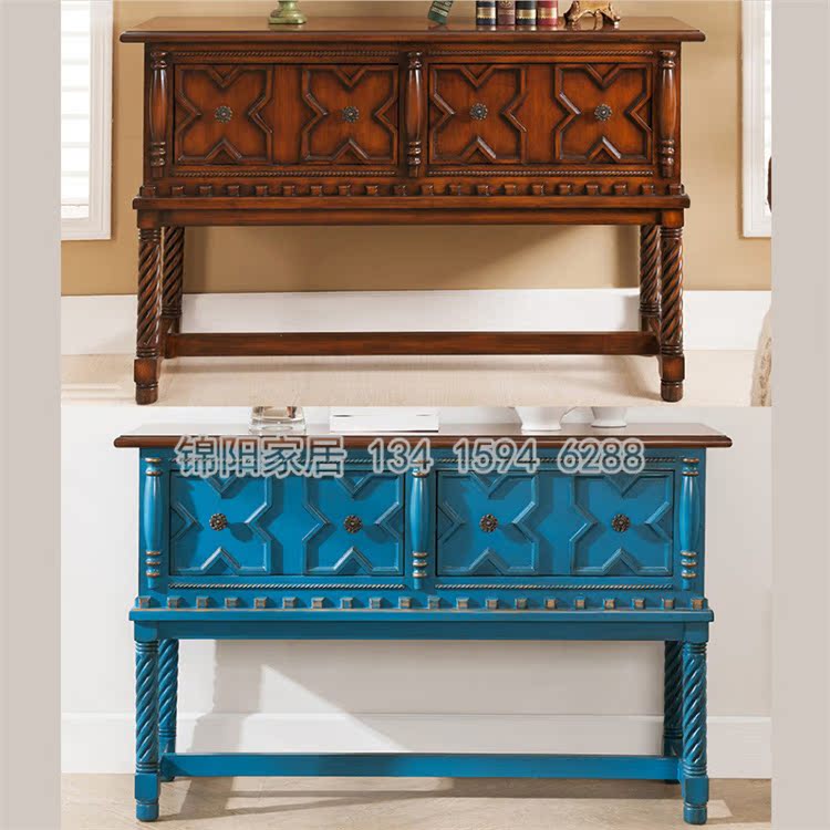 American solid wood door door hall cabinet European-style carouting room cabinet Living room Xuanguan Partition Cabinet Mediterranean Blue Manufacturer Direct