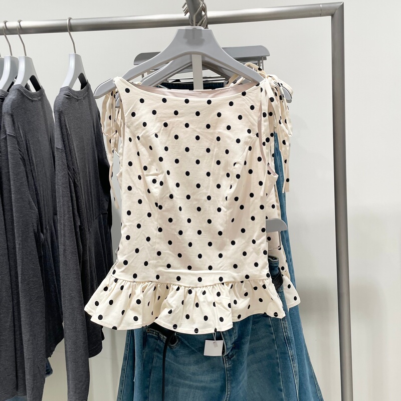 Urbfhm2026 New Summer Women's Clothing, Sweet and Fashionable, Charming Polka-Dot Lace-Up Ruffled Waist Blouse Shirt