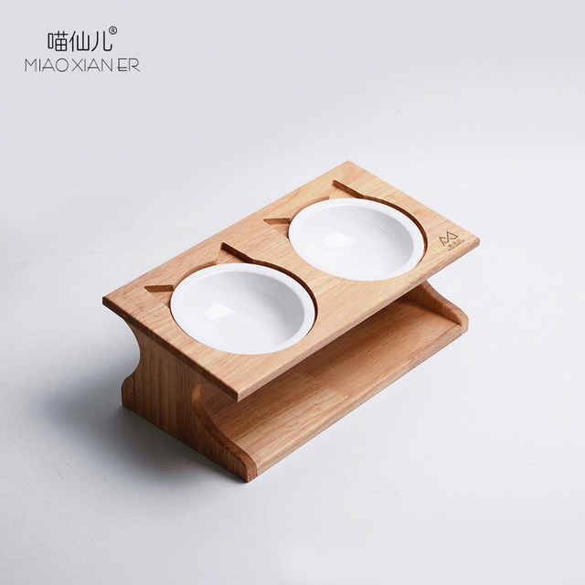 Cat Bowl Ceramic Protection Cervical Spine Double Bowl Cat Food Bowl Cat Water Bowl Anti-Over Cat Food Basin Cat Bowl Rack High Foot Pet Bowl