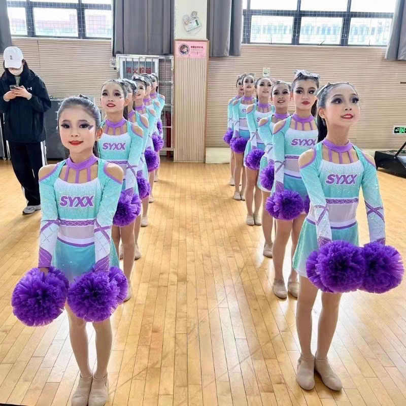 チアリーディング衣装、子供用チアリーディングスポーツ競技用衣装、体操用衣装、エアロビクスパフォーマンス衣装