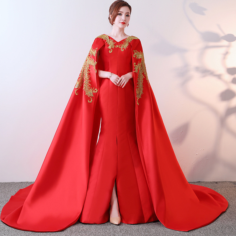 Red dress, long suit, Chinese style, 2023 collection, for catwalk Red dress, long suit, Chinese style, 2023 collection, for catwalk