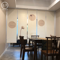 Linen roller shutter tea room Japanese-style new Chinese-style curtain partition custom printing without punching shading lotus Zen decoration
