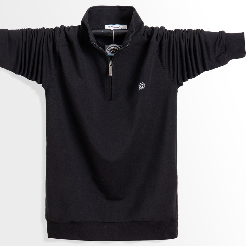 Thin Autumn Men's Long-Sleeved T-Shirt with Stand Collar, Non-Fleece, Loose Casual Fit, Plus Size, Big and Tall Men's Top, Autumn Wear