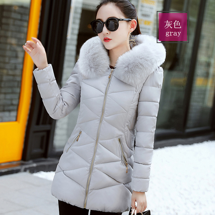 2020 autumn and winter new Korean version of the cotton coat women's medium and long version slim big hair collar cotton coat fashion warm quilted jacket jacket tide