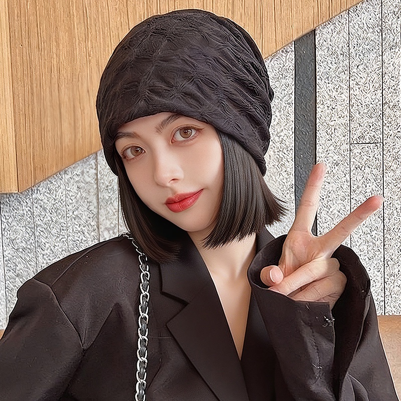 Headwear with Wig Integrated for Women, 2026 New Model, Realistic Natural Short Straight Hair with Inward Curls, Beanie for Bald Heads and Large Head Circumference