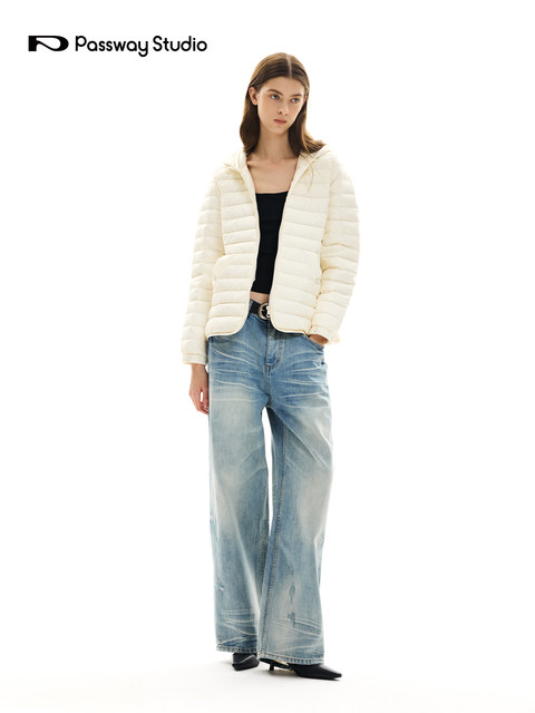 Passway Studio Hooded Lightweight down Jacket for Men and Women, Thin and Warm White Duck down Thick Coat