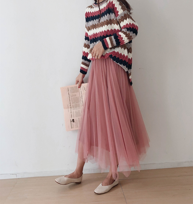 Màu sắc tương phản jacquard の khách cho dày chenille siêu mềm retro nữ mùa thu và mùa đông rắn màu áo len lười áo len lớn áo len cổ lọ form rộng