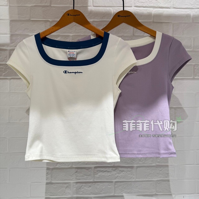 Champion Genuine Product 2026 Spring and Summer New U-Neck Slim Short-Sleeved T-Shirt Women's Top U6Bsssw149