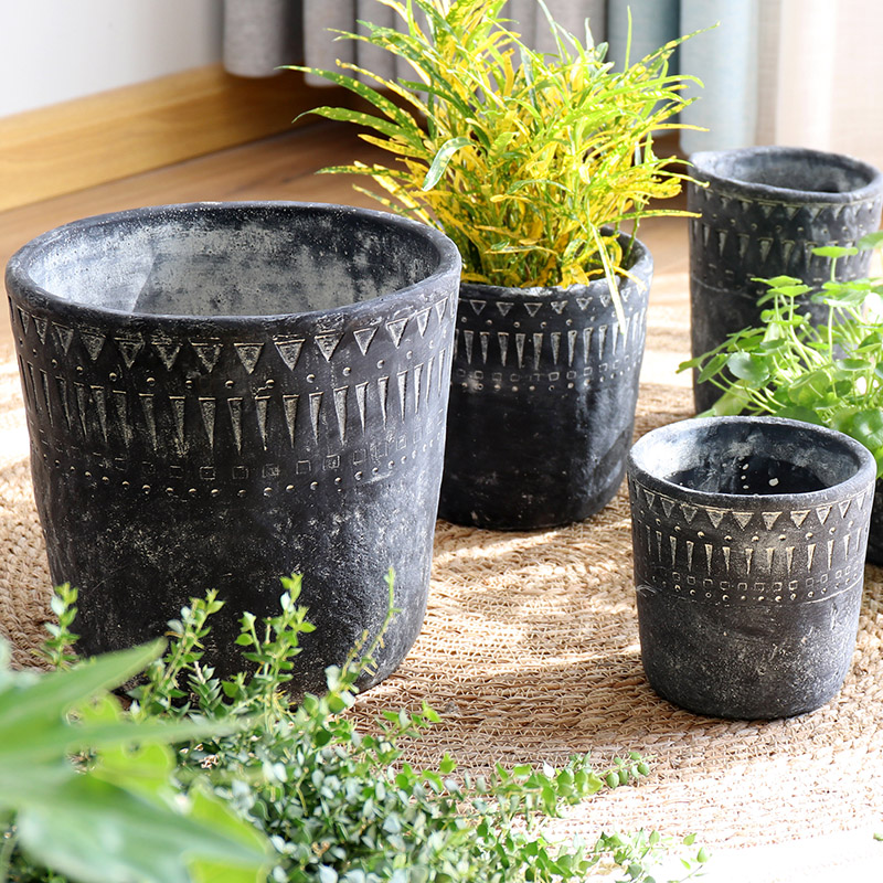 Africa Element Dark Cement Flowerpots Grow Florware Garden Decoration Basin Multi-Meat Potted Retro Art & Art Upscale Basin