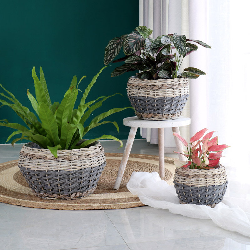 Nordic retro rattan bricography flower pots pure hand woven flower basket plant trekking basin home decoration gardening pendulum