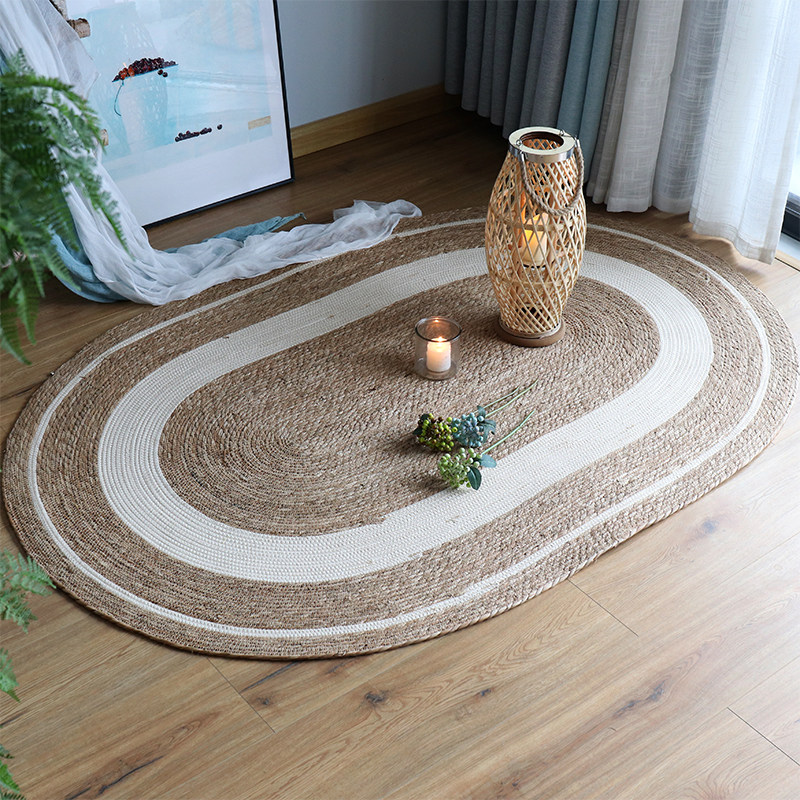 Vine Weave Busgrass Straw Rope Oval Carpet Ground Mat Bedroom Minutia Hotel Like Room Decorated Mat Photo Online Red