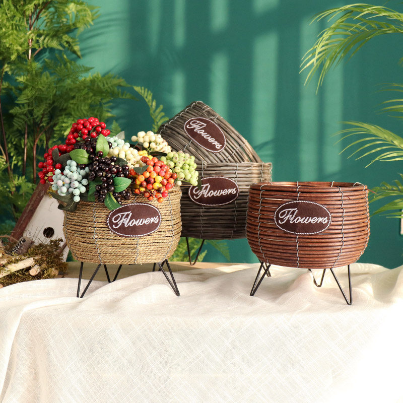 Creative Fields Garden Straw Choreography braiding with flower basket Flower Basket Decorative Flower inserts Flower Basket bamboo choreograpes Multi-meat Gold Günter