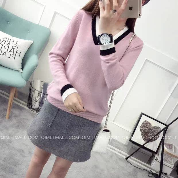 2018 ngọt ngào văn học rắn áo len cổ chữ V áo len nữ sinh viên Hàn Quốc lỏng lẻo áo sơ mi ngắn sang trọng áo khoác len nữ hàn quốc