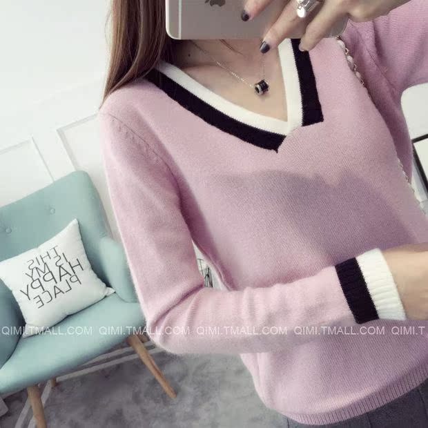 2018 ngọt ngào văn học rắn áo len cổ chữ V áo len nữ sinh viên Hàn Quốc lỏng lẻo áo sơ mi ngắn sang trọng áo khoác len nữ hàn quốc