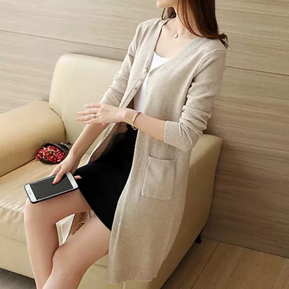 Áo len mới mùa xuân mỏng bên ngoài phiên bản Hàn Quốc của chiếc áo choàng len kim cương dài cardigan của phụ nữ mùa xuân và áo len mùa thu - Cardigan