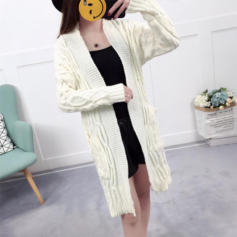 Rod đan cardigan Nữ Hàn Quốc 2017 Mới Loose Solid Color Long Dày Line Mùa thu và mùa đông dày áo len áo gile len nữ