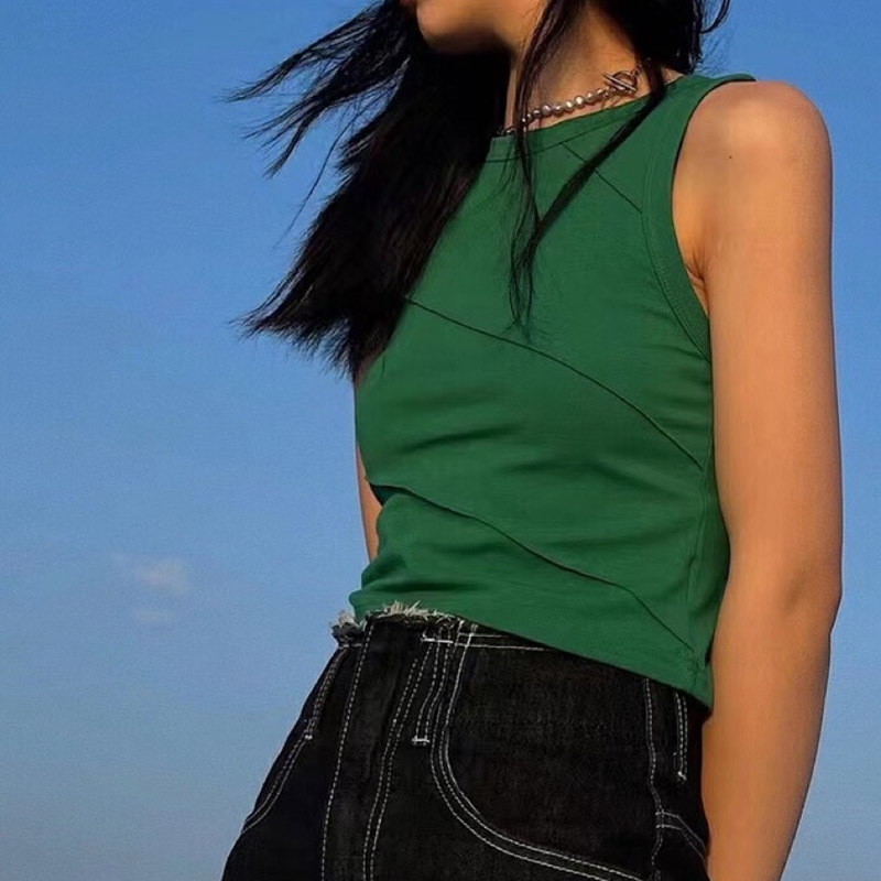 Trendy! New Versatile Ribbed Tank Top Camisole for Women 2022 Summer Knitted Short Sleeveless Base Shirt