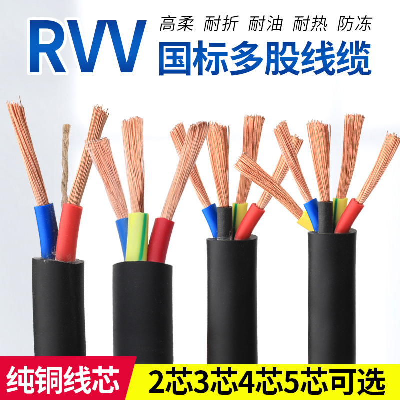 Rvv National Standard Pure Copper 3-Core Sheathed Wire 1.5 2.5 4 6 16 10 Square Cable Outdoor 2-Core Flexible Wire
