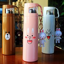 Korean simple creative trend thermos cup Children cartoon fresh girl super cute cute princess portable water cup