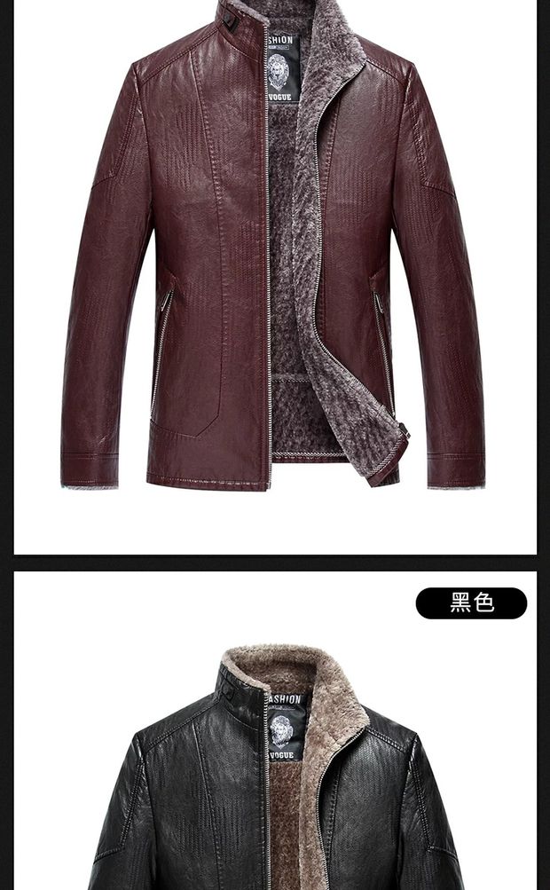 2018 mới Hained leather leather nam cộng với nhung lông ngắn dày một nam trung niên áo khoác mỏng áo khoác jean nam