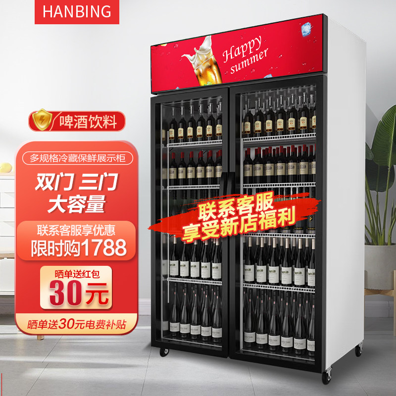 Ice display cabinet two-door three-door refrigerated large-capacity commercial display freezer glass door supermarket barbecue convenience store