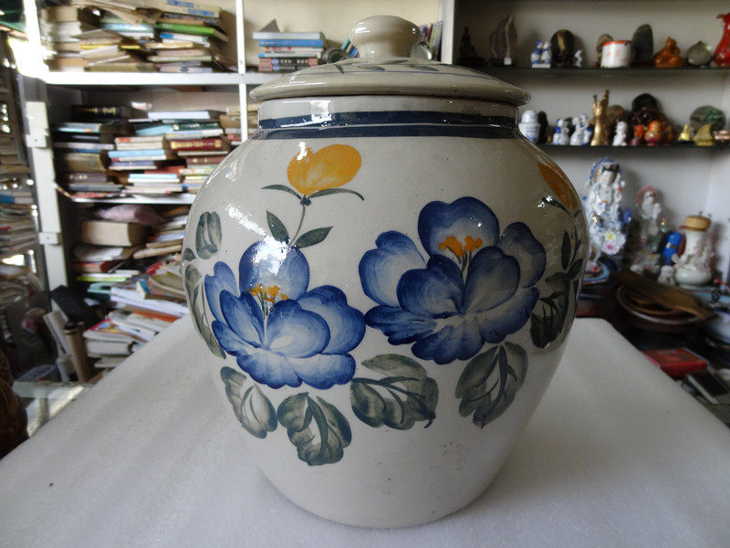 Antique Collection North Korea Goryeo Large Floral Pattern Old Ceramic Lid Jar Porcelain Folklore