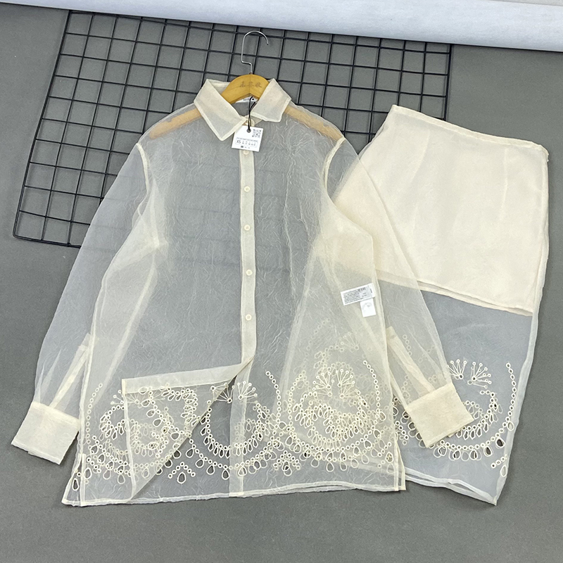 Original Real Shot! Hollow-Out Embroidered Mid-Length Shirt, Women's Skirt, Embossed Organza Transparent Long-Sleeve Top, Trendy Original Real Shot! Hollow-Out Embroidered Mid-Length Shirt, Women's Skirt, Embossed Organza Transparent Long-Sleeve Top, Trendy
