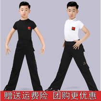 Boys Latin dance suit Childrens dance competition Childrens dance suit pocket pants black and white body practice training suit