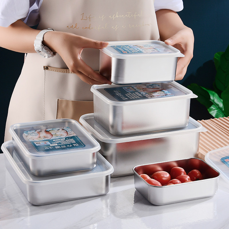 Japanese-style 304 stainless steel fresh-keeping box refrigerator storage box food frozen lunch box lunch box storage box refrigerator box