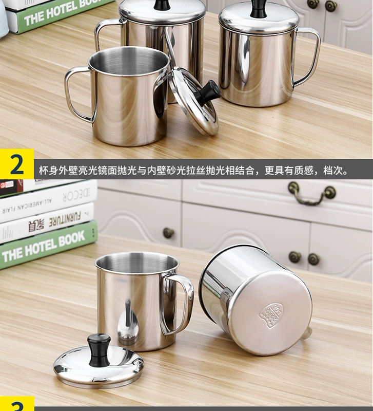 Cốc nước inox 304 có nắp đậy tay trẻ em cốc gia đình dành cho người lớn cốc miệng lớn có tay cầm tách trà