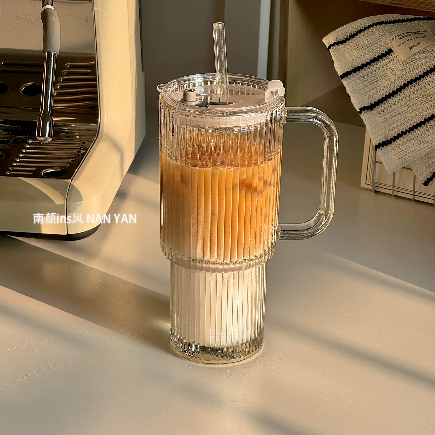 Capacious high quality coffee glass with glass
