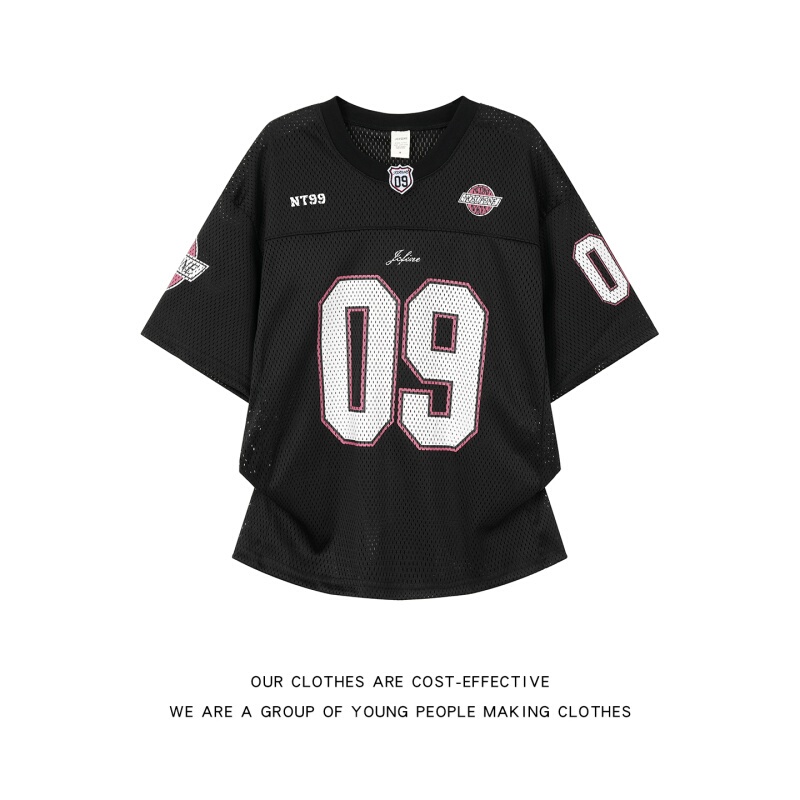 American Retro Round-Neck Short-Sleeve T-Shirt for Men, Trendy Brand, Loose Baseball Jersey, Summer Breathable Casual Base Shirt