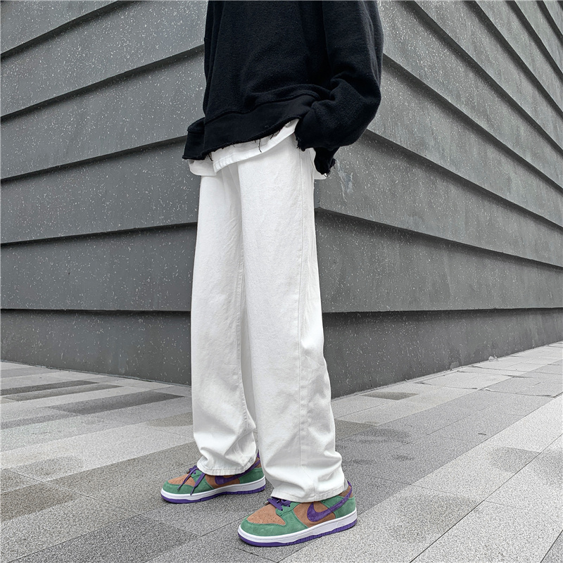 Drapey White Jeans for Men, Spring and Autumn, Cool Straight-Leg Floor-Length Pants, ins Trendy Brand, Versatile Loose Wide-Leg Pants