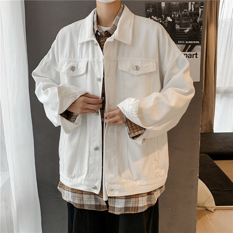 White Denim Jacket for Men 2024 New Spring and Autumn Vintage Hong Kong Style ins Versatile Loose Trendy Brand Workwear Jacket