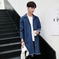 Áo khoác denim mùa xuân và mùa thu dài áo khoác nam phiên bản Hàn Quốc của người đàn ông tự canh bf áo khoác denim mùa thu áo gió 1 lớp