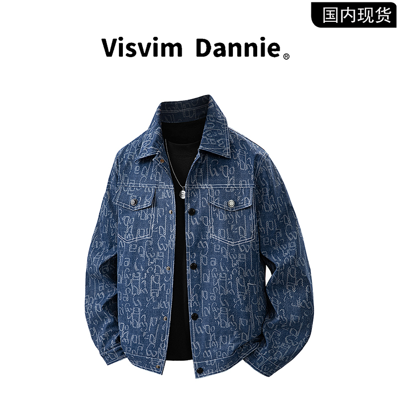 [Brand Clearance] Visvim Dannie Spring and Autumn Letter Print Denim Jacket with Turn-Down Collar for Men