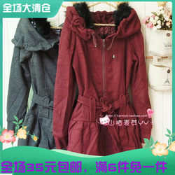 Autumn and winter 2023 women's Korean style slim retro hooded slim waist long-sleeved woolen coat sweatshirt cardigan