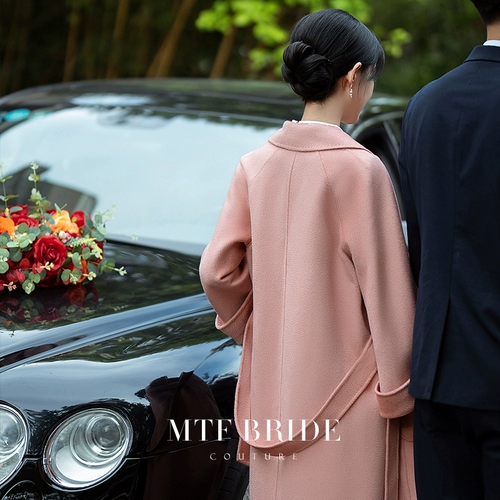 满庭芳 Двусторонное шерстяное демисезонное осеннее розовое шерстяное пальто