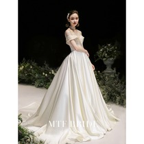 Mantingfang (Princess Diana)satin wedding dress 2021 new bride luxury luxury tail word shoulder wedding dress