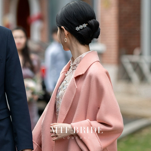 满庭芳 Двусторонное шерстяное демисезонное осеннее розовое шерстяное пальто