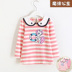 Cô gái t-shirt mùa xuân dài tay áo và mùa thu Hàn Quốc phiên bản của đầu dài baby baby sọc trẻ em búp bê cổ áo của. 