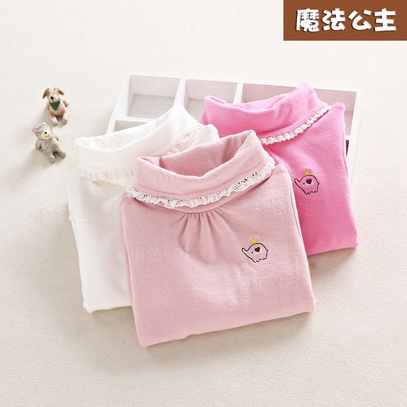 Clearance Children's Autumn Clothes Girls Turtleneck Bottoming Shirts Long Sleeves White T-Shirts Girls Spring and Autumn Tops Pure Cotton 100cm High