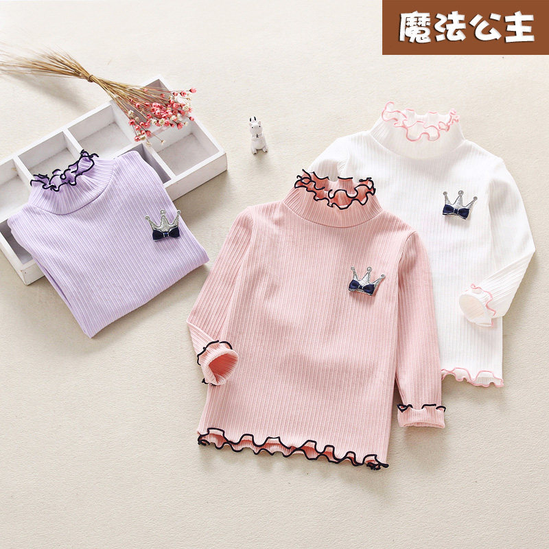 Clearance children's t-shirt white high collar girls bottoming shirt girls long-sleeved t-shirt spring and autumn Korean version 90-120cm
