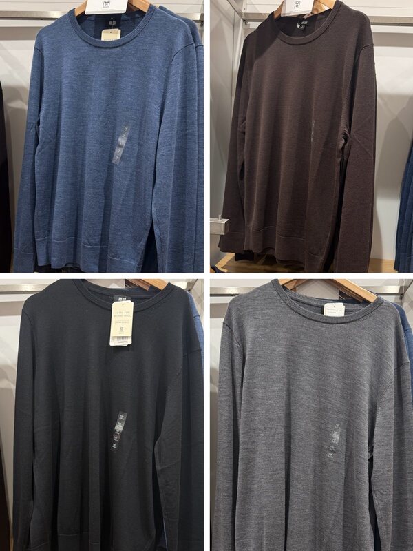 Uniqlo Men's 486058 Fine-Spun Merino Wool Crew Neck Long Sleeve Knit Sweater