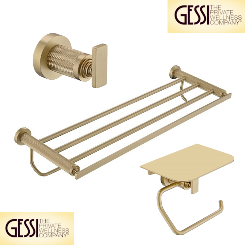 Italian Jieshi All-Copper Bathroom Hardware Set: Basin Towel Rack, Toilet Paper Holder, Toilet Brush, Bath Towel Rack