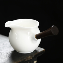 Tea Sea Road Cup side handle white porcelain sheep fat jade tea wood handle anti-hot Jingdezhen handmade thick tire kung fu tea set