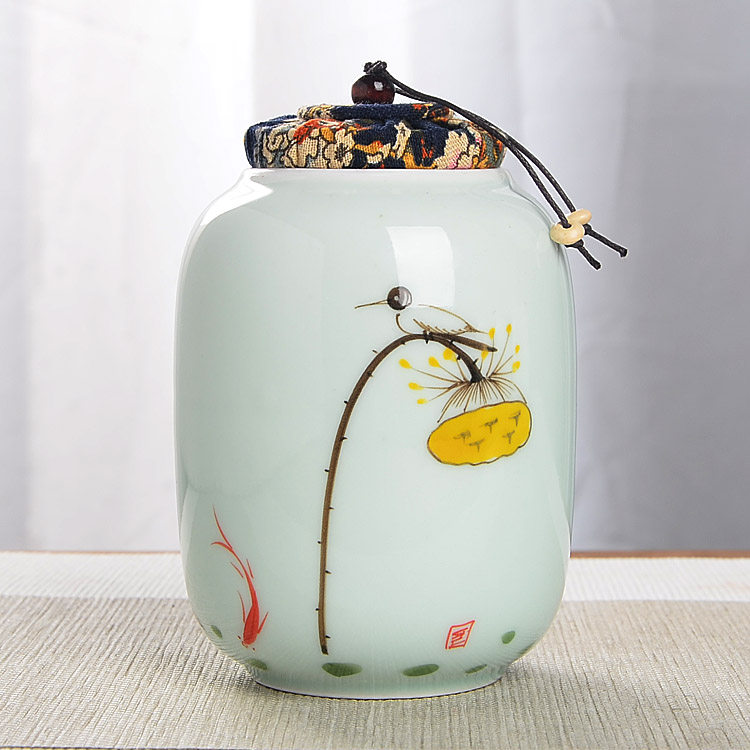 Tea Leaf Jar Ceramic Seals Hand Painted Green Flower Porcelain Large Blue Porcelain Storage Tea Box Cork-Taobao