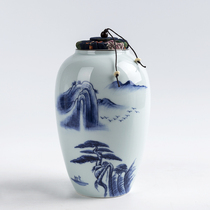 Tea jar ceramic hand-painted blue and white porcelain tea pot large handmade kung fu tea set celadon tea ceremony accessories fresh-keeping box